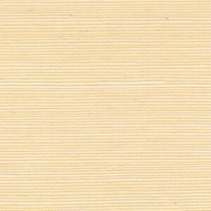 Lichtgeel geweven sisalbehang met een fijne horizontale structuur, type Elitis Sisal Metallique RM 1073 91.