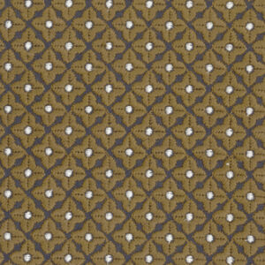 Detail van Elitis-stof Galactica LZ 862 82 met een geometrisch patroon in goudbruin en wit.