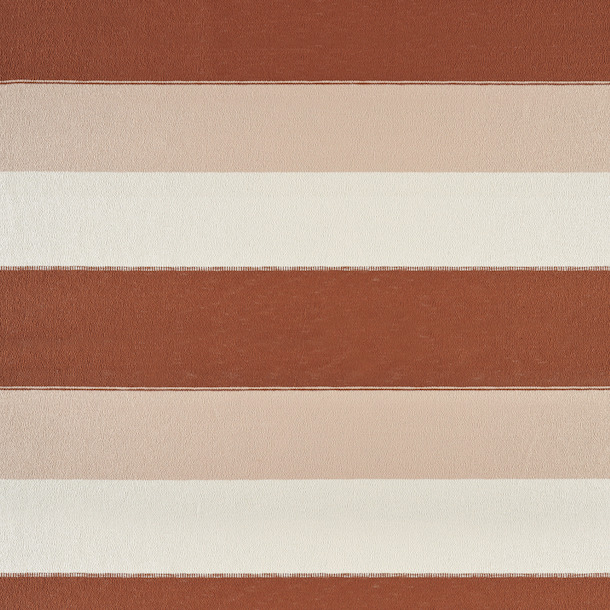 Stofpatroon Elitis Rosarito LR 356 35 met horizontale banen in terracotta, beige en wit.
