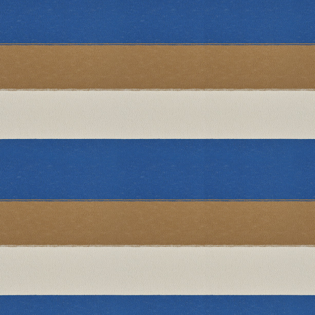 Stofpatroon Elitis Rosarito LR 356 41 met horizontale strepen in blauw, bruin en beige.