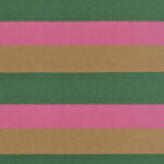 Gestreept patroon van de Elitis-stof Rosarito LR 356 56 met horizontale banen in groen, roze en bruin.