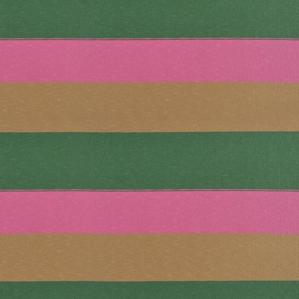 Gestreept patroon van de Elitis-stof Rosarito LR 356 56 met horizontale banen in groen, roze en bruin.