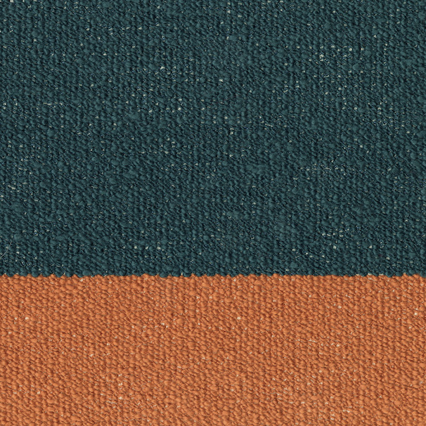 Detail van Elitis-stof Rosarito LR 356 67 met een horizontale kleurverdeling in donkergroen en roestoranje.