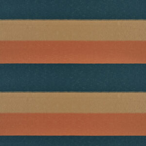 Stofpatroon Elitis Rosarito LR 356 67 met horizontale strepen in donkergroen, oranje en beige.