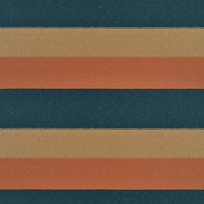 Stofpatroon Elitis Rosarito LR 356 67 met horizontale strepen in donkergroen, oranje en beige.