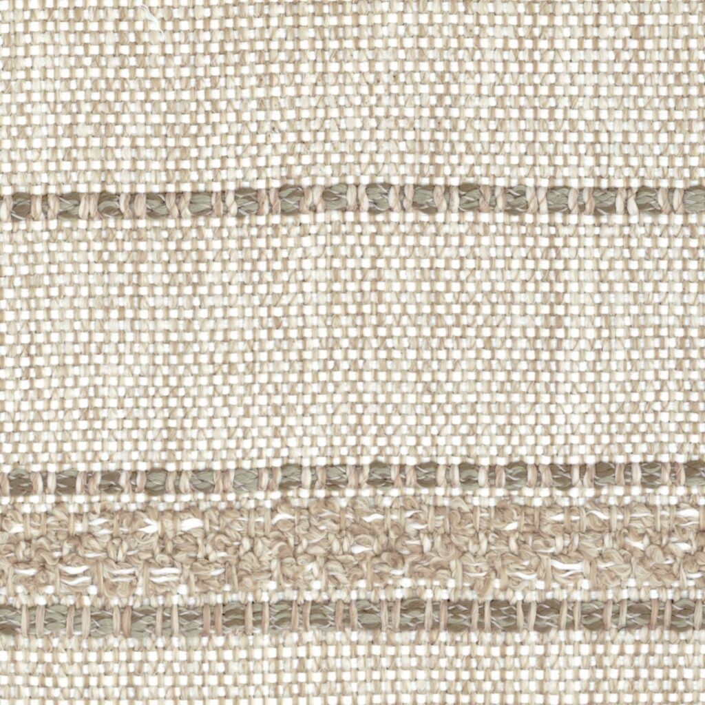 Detailopname van de Elitis-stof Acosta Mendoza OD 138 05 met een geweven structuur in beige- en natuurtinten.