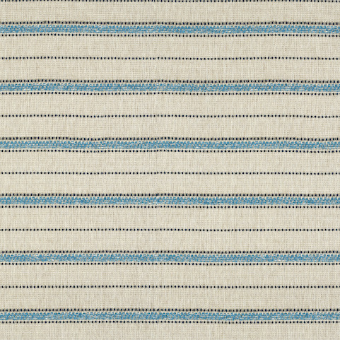 Beige Elitis-stof Acosta Mendoza OD 138 45 met horizontale blauwe en zwarte strepen in een regelmatig patroon.