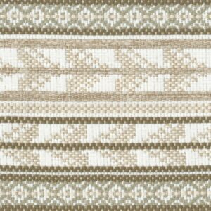 Detail van de Elitis-stof Acosta Santa Rosa OD 137 05 met een geweven patroon in beige, wit en groene tinten.
