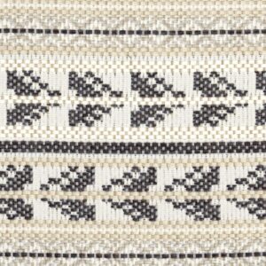 Detailopname van Elitis-stof Acosta Santa Rosa OD 137-85 met een beige, witte en zwarte geweven patroon.