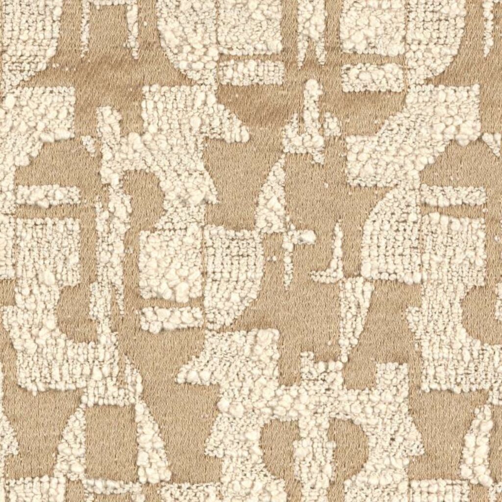 Beige Elitis-stof Alchimia Giorgio LR 344 14 met een abstract reliëfpatroon in crèmekleurige textuur.