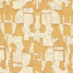 Detail van Elitis-stof Alchimia Giorgio LR 344 26 met een abstract patroon in wit op een gouden achtergrond.