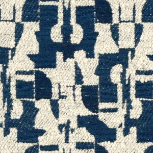 Detail van Elitis-stof Alchimia Giorgio LR 344 41 met een abstract patroon in blauw en wit.