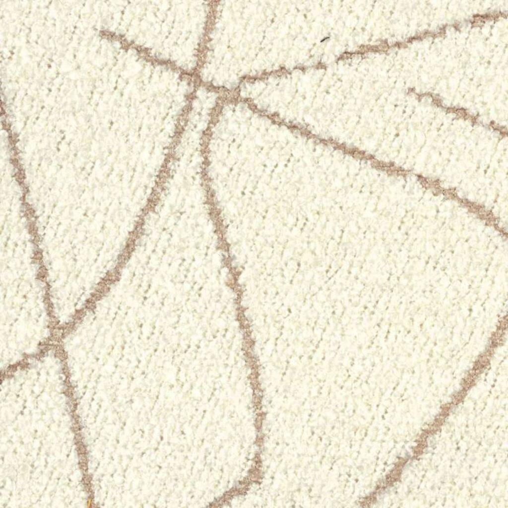 Crèmekleurige Elitis Alchimia Scala LR 345 01-stof met abstracte bruine lijnenstructuur.
