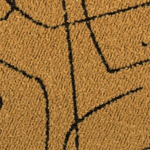 Detail van Elitis-stof Alchimia Scala LR 345 24 met een mosterdgele textuur en abstract zwart lijnpatroon.