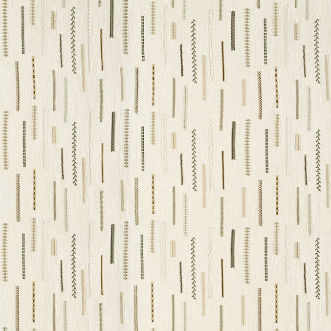 Beige Elitis-stof met een patroon van verticale, decoratieve steken in neutrale tinten.