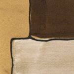 Abstracte close-up van Elitis-stof Craft Chic met geometrische vormen in beige, bruin en okergeel.