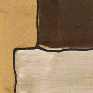 Abstracte close-up van Elitis-stof Craft Chic met geometrische vormen in beige, bruin en okergeel.