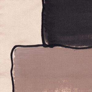Abstracte Elitis-stof "Craft Chic" met overlappende rechthoeken in bruin- en beigetinten.