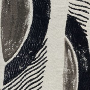 Detailopname van Elitis-stof Craft Chic Mistero LR 338 03 met abstract zwart en grijs patroon op een lichte achtergrond.