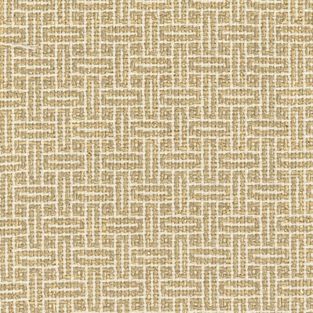 Beige Elitis Ephemere Couture LW 910 02 stof met een fijn geweven geometrisch patroon.