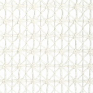 Open geweven Elitis-stof Ephemere Minato LW 905 01 met een ruitpatroon van crèmekleurige draden op een witte achtergrond.