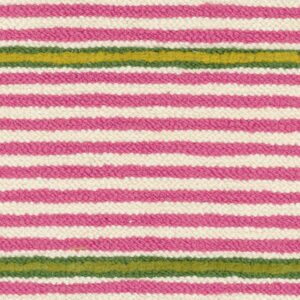 Stofpatroon Elitis Escondido LR 357 56 met horizontale strepen in roze, crème, groen en geel.