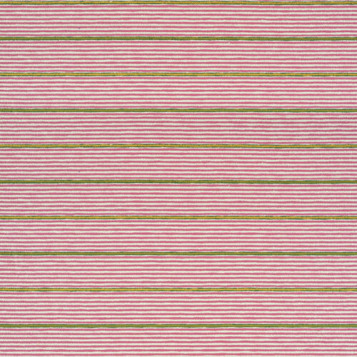 Stofpatroon Elitis Escondido LR 357 56 met horizontale roze, witte en olijfgroene strepen.