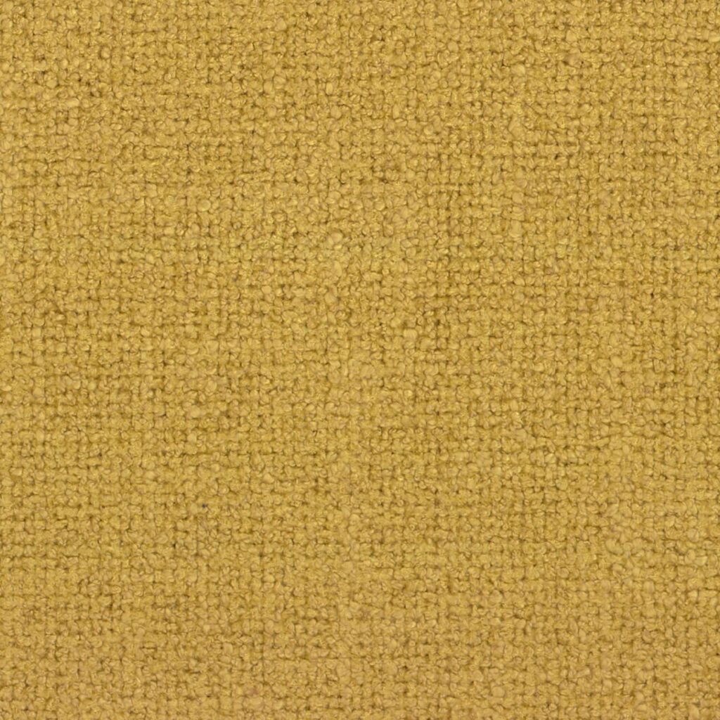 Close-up van de mosterdgele Elitis-stof Zelia LW 903 25 met een grove geweven textuur.