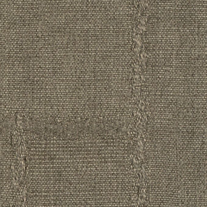 Detailopname van Elitis Esprit LI 871 05 stof met een geweven structuur en subtiel ruitpatroon in taupe kleur.