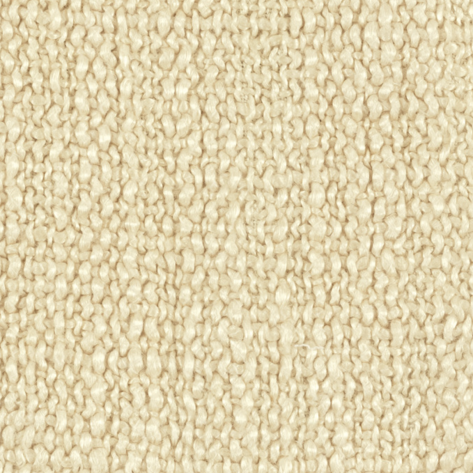 Crèmekleurige bouclé Elitis-stof Esprit LI 872 02 met grove textuur, gebruikt voor interieurtoepassingen.