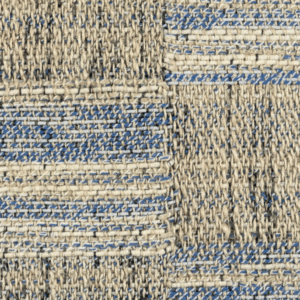 Detailopname van de Elitis-stof Horizon LI 873 40 met geweven beige en blauwe textuur.