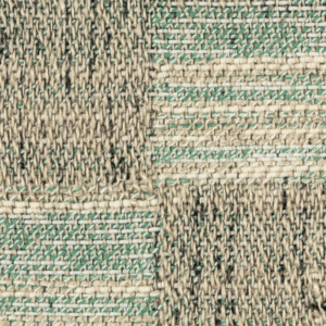 Detailopname van Elitis-stof Horizon LI 873 67 met een geweven patroon in beige, groen en zwart.