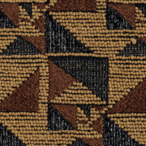 Detailopname van Elitis-stof Horizon LR 331-22 met een geometrisch patroon in bruin, beige en zwart.