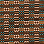 Detailopname van de Elitis-stof Horizon LR 332 37 met een geweven patroon in bruin, turquoise, zwart en wit.