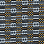 Detailopname van de Elitis-stof Horizon LR 332 40 met een geometrisch patroon in zwart, wit, geel en blauw.