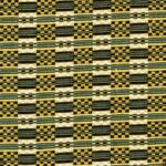 Detail van Elitis-stof Horizon LR 332 met een kleurrijk geometrisch patroon in geel, zwart, wit en groen.