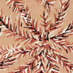 Gedetailleerde outdoorstof Elitis Rio OD 118 51 met een patroon van abstracte bladeren in warme aardetinten.