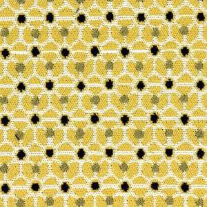 Geel Elitis Outdoor Rio OD 120-22 stof met geometrisch patroon van zwarte en witte accenten.
