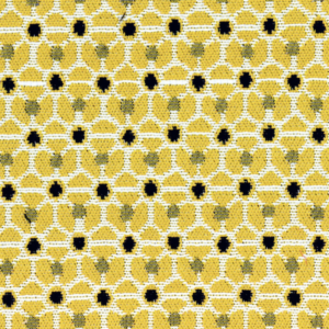 Geel Elitis Outdoor Rio OD 120-22 stof met geometrisch patroon van zwarte en witte accenten.