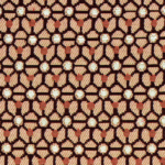 Detailopname van Elitis outdoor stof Rio OD 120-51 met een grafisch bloemmotief in beige, zwart en roestbruin.