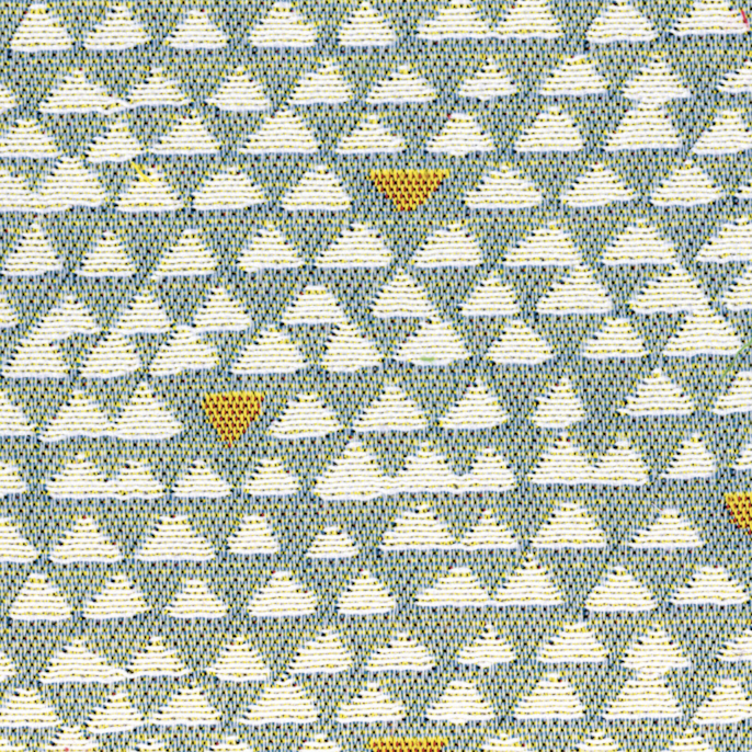 Detail van Elitis Outdoor-stof Rio OD 121 40 met geometrisch patroon in blauw, wit en geel.