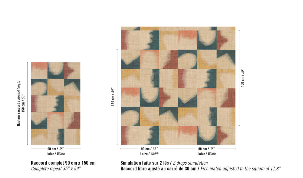 Abstract patroon van het Elitis Tribus Comporta RM 1079-42 behang met organische vormen in aardetinten op een linnenstructuur.