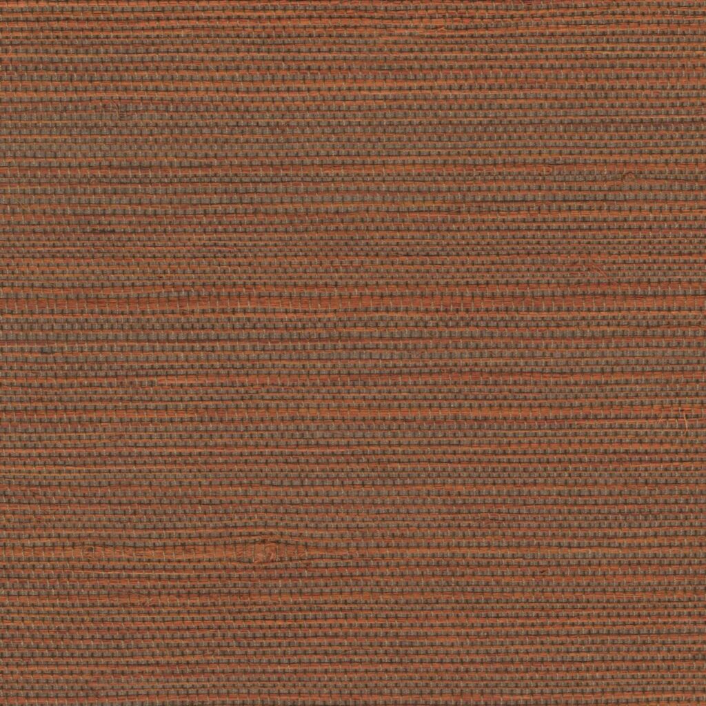 Wandbekleding Elitis Tribus Favoris RM 1070-35 met een horizontaal geweven patroon in warme rood- en bruintinten.