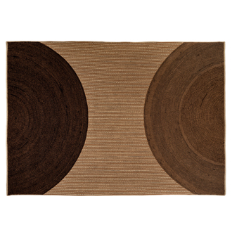 Rechthoekig Elitis vloerkleed Holiday TA 116 78 04 met een beige basis en twee grote cirkelvormige bruine motieven.