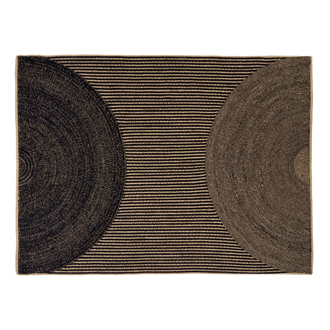 Zwart Elitis vloerkleed Holiday TA 116 82 05 met grafisch patroon van halve cirkels en fijne horizontale lijnen.