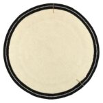 Rond Elitis vloerkleed Oscar TA 131 02 07 van Buningh met een beige midden en zwarte rand.