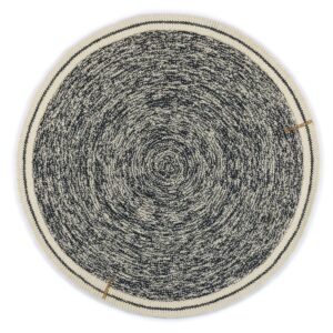 Rond Elitis vloerkleed Oscar TA 131 82 07 met een gemêleerd zwart-wit patroon en lichtgekleurde rand.