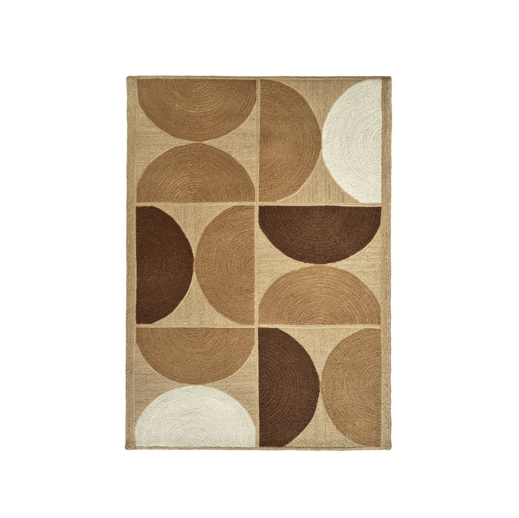 Elitis vloerkleed Rocky Caramel met geometrisch patroon in bruin-, beige- en crèmetinten, formaat 180 x 250 cm.