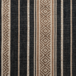 Gestreepte Elitis LZ 870 80 Echappé Escale-stof met geometrisch patroon in beige, zwart en bruintinten.