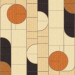 Decoratief wandpaneel Elitisl Merida met geometrisch patroon in beige, zwart en oranje tinten.